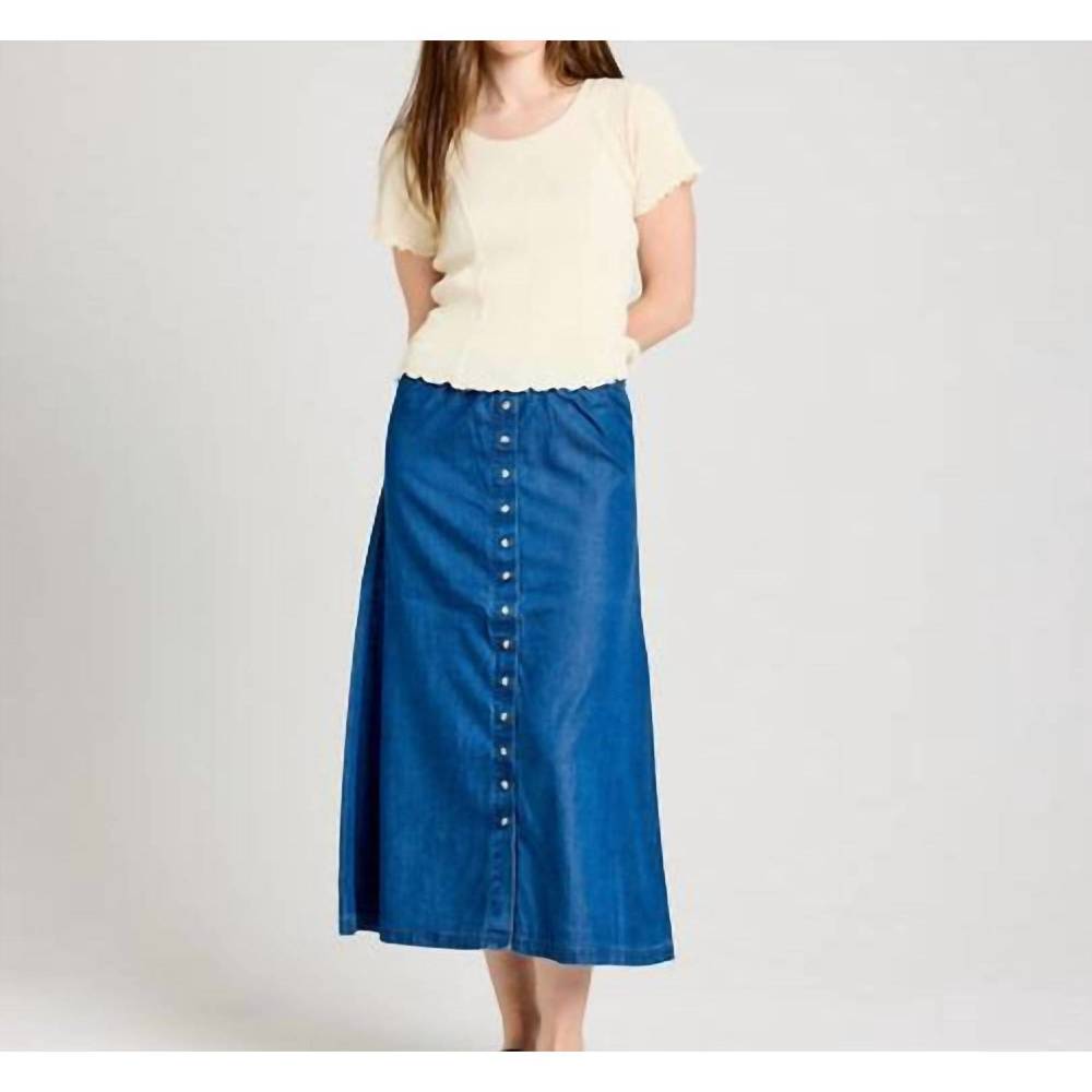 Women's Blue Button-Front Maxi Skirt